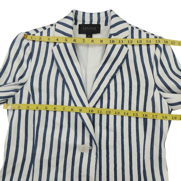Carlisle Sport Blazer Jacket Womens 6 White Navy Striped Linen Blend Two Button - Picture 10 of 11